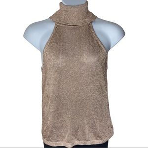 Guess Metallic Rose Gold Sleeveless Turtleneck XL